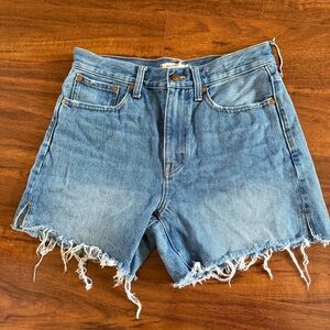 Madewell Relaxed Mid-Length Denim Shorts Blue Frayed Cutoff Size 26